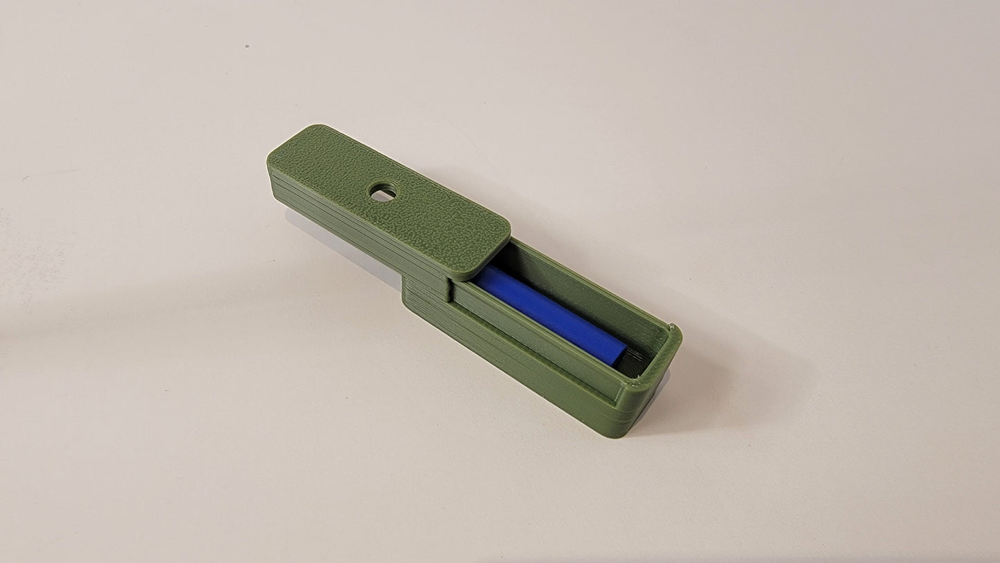 Close-up of magnetic hide opening sized for Q-tips and Getxent tubes