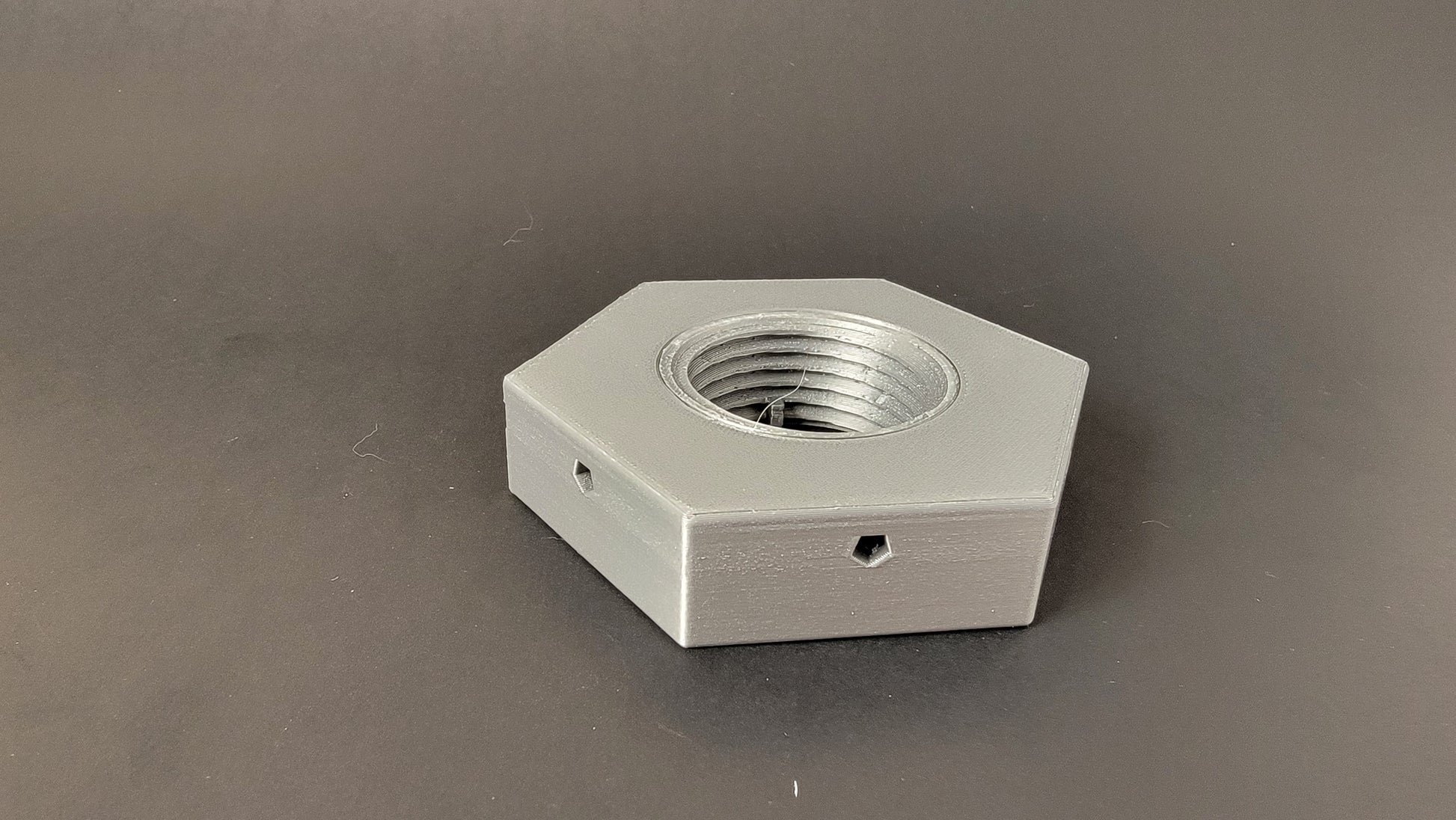 Close-up of nut hide scent vent, nose work training container detail