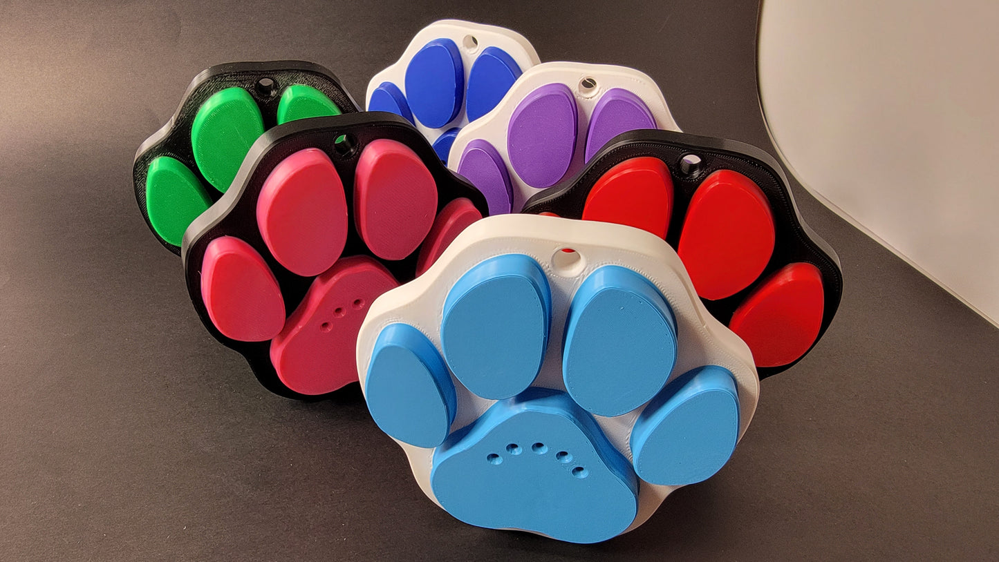 Paw print scent work hide made from ABS plastic in multiple colours