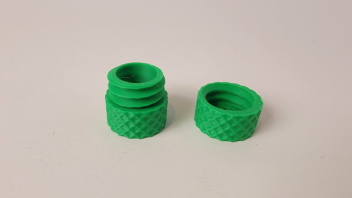 Close-up of mini scent hide vent opening, nose work training container detail