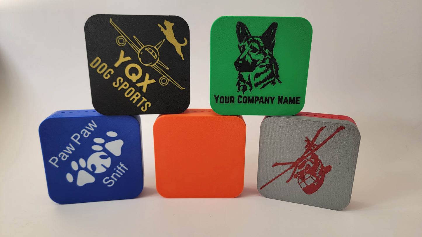 Custom tile scent hide for nose work training, flat ABS plastic K9 detection container